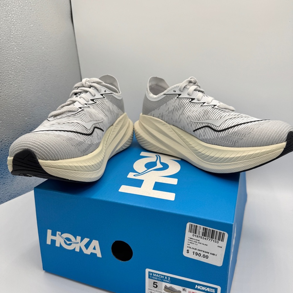 NWT Hoka Mach X 2 U Unisex in White / Cosmic Grey Sneakers Running Shoes NEW - Picture 15 of 16